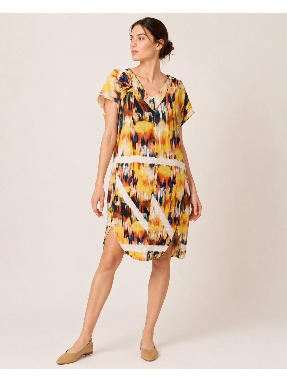 Zero + Maria Cornejo Curve Rae Linen Caftan Dress size 6 Blur Print Midi Length